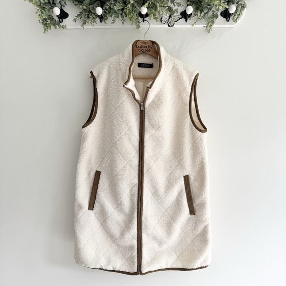 Lauren Ralph Lauren Cream Sherpa Jacket Vest Large PB western boho core - Picture 1 of 3